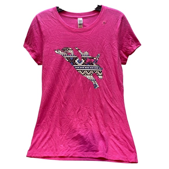 Crooked‎ River Shirt Womens Small Pink Rodeo South Western Aztec Horse Race NWOT - Picture 1 of 9